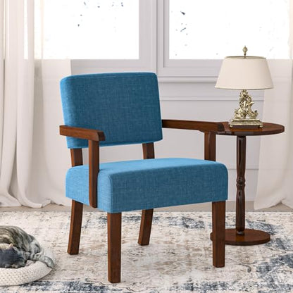 Accent Chair with Solid Wood Frame,Arm Chairs with Soft Seat | Upholstered Reading Leisure Chair for Living Room,Bedroom,Office,Waiting Room, Blue - color: Blue, size: Chair