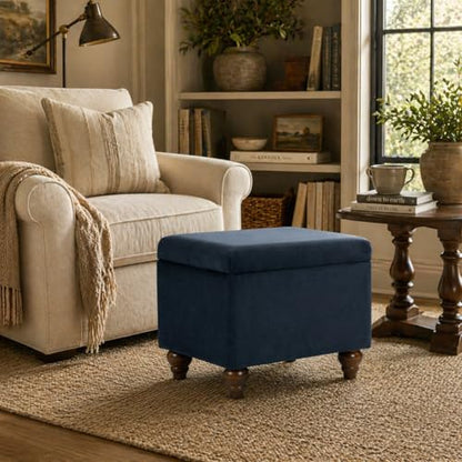 HomePop 22" Medium Rectangular Storage Ottoman - Blue Velvet - color: Blue Velvet