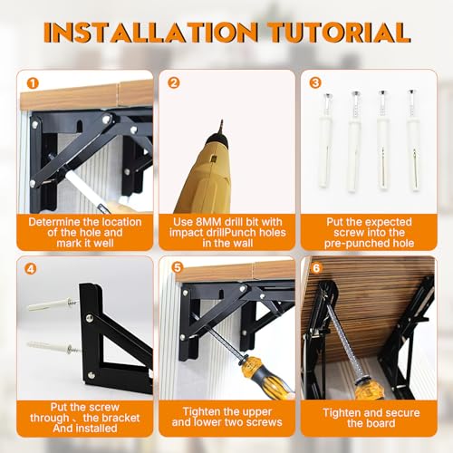 Folding Shelf Brackets 10 Inch - 4PCS Heavy Duty Metal Bracket Shelf, Wall Mounted Collapsible Bracket for Space Saving Bench Table Outdoor Smoker, Max Load: 150 lb - size: 10 Inch 4 PCS