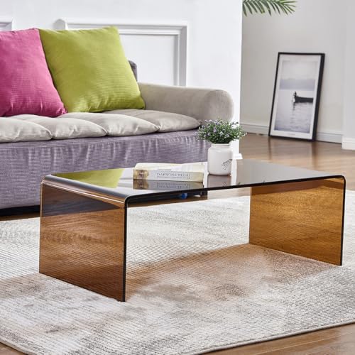 Premium Tempered Glass Coffee Table,Small Modern Coffee Table for Living Room,Match Well with Rug (Brown, 39.4"x19.7"x13.8") - color: Brown