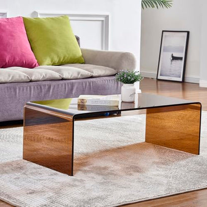 Premium Tempered Glass Coffee Table,Small Modern Coffee Table for Living Room,Match Well with Rug (Brown, 39.4"x19.7"x13.8") - color: Brown