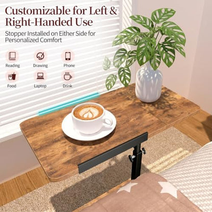 End Table Adjustable Height, 22.8"L Side Table Tv Tray with Wheels, 90° Tilting Panel Couch Table That Slides Under, Small End Table for Small Spaces, Overbed Bedside Desk Mobile Rolling Laptop Stand - size: 11.8 inch X 22.8 inch