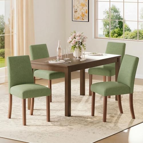 Dining Chairs Set of 4, Parsons Chairs for Small Spaces, Green | Modern Dining Room Chairs with Solid Wooden Legs, Fabric Upholstered Kitchen Chairs for Restaurant & Cafe - color: Green, size: Set of 4