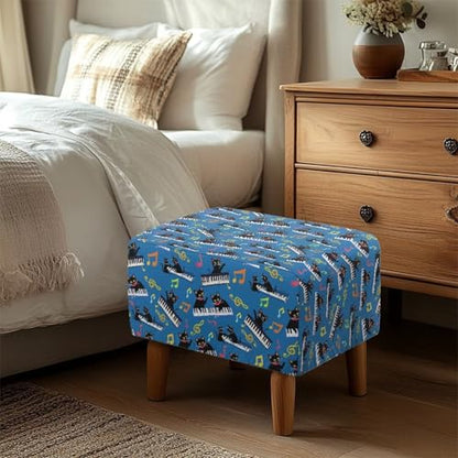 Black Cat Piano Ottoman Covers Rectangle Footrest Slipcovers, Universal Square Stool Cover with Elastic Bottom Washable Footstool Cover Ottoman Foot Stool Protector - color: Black Cat Piano, size: Medium