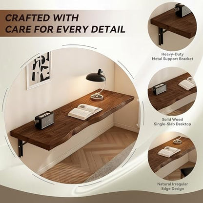 Wall Mounted Folding Table Desk，Multifunctional Solid Wood Folding Floating Wall Desk Fold Down Shelf, for Small Space Kitchen & Dining Room Computer(Plate Thickness 1.18, W55.1” X D17.7”) - color: Plate Thickness 1.18, size: W55.1” X D17.7”