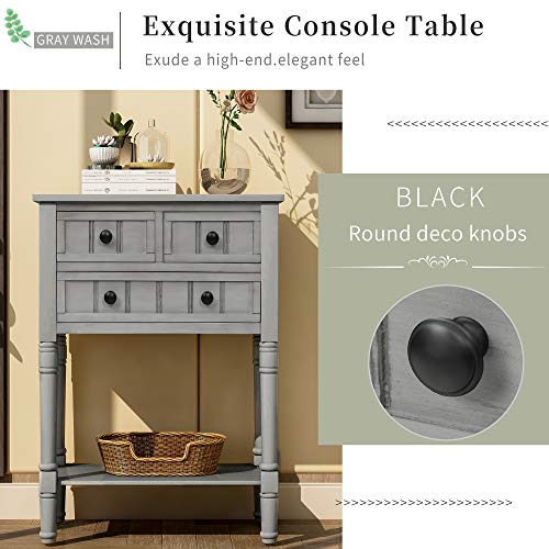 Knocbel Narrow Console Table with 3 Storage Drawers and Bottom Shelf, Entryway Hallway Foyer Slim Sofa Table for Small Spaces, Easy Assembly (Gray Wash) - color: Gray Wash