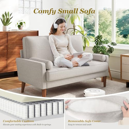 Vesgantti 48" Loveseat Sofa, Small Couch with Solid Wood Legs | Small Couch for Small Spaces, Mid Century Modern Loveseat, Easy Assembly Sofa for Living Room, Bedroom, AshBeige - color: Ashbeige