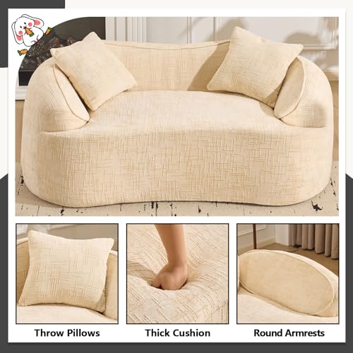 67" Curved Loveseat Sofa with 2 Pillows, Modern Boneless Couch in a Box, Small Cloud Loveseat for Bedroom Small Space Apartment Living Room, Memory Foam, Chenille, No Assembly (Beige) - color: Beige