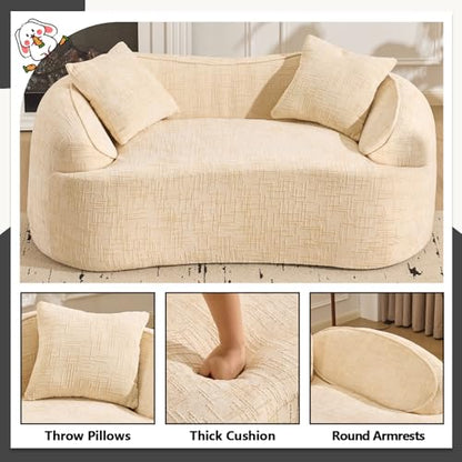 67" Curved Loveseat Sofa with 2 Pillows, Modern Boneless Couch in a Box, Small Cloud Loveseat for Bedroom Small Space Apartment Living Room, Memory Foam, Chenille, No Assembly (Beige) - color: Beige