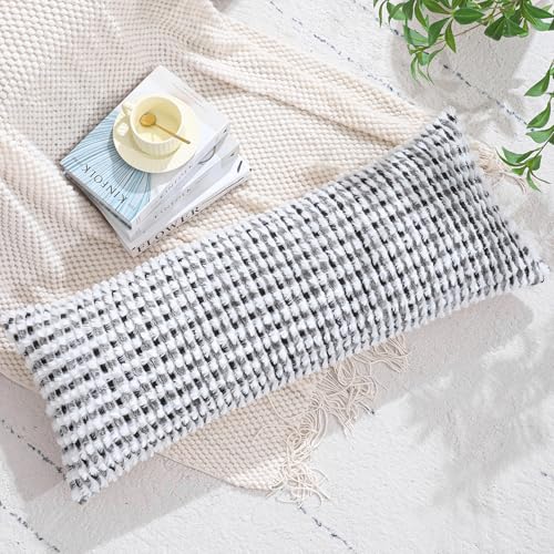 LUOYEHK Boho Throw Pillow Covers 14x36 Inch Chenille Tufted Pillowcase Farmhouse Neutral Cushion Covers for Couch Sofa Bed Living Room, Black Gray (1 Piece) - color: Black Gray, size: 36" x 14" (Pack of 1)