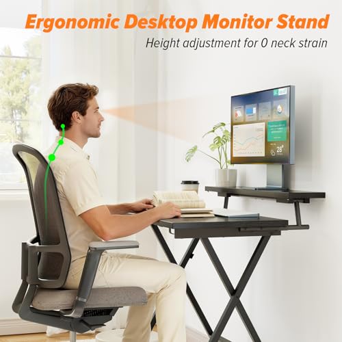 WOHOMO Folding Computer Desk with Monitor Stand, Adjustable Height, Black | Foldable Table Small Office Desk for Bedroom, Space Saving Desk for Home Office, Easy Assembly - color: Black