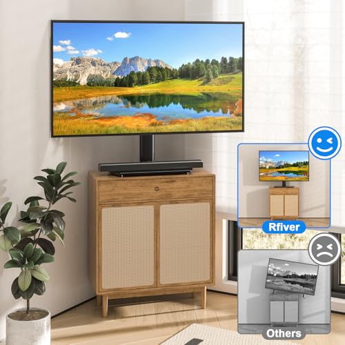 Rfiver Universal Swivel TV Stand for 27-50 55 60 Inch TVs | Height Adjustable Tabletop TV Stand Holds up to 88 lbs, Pedestal TV Stand with Tempered Glass Base, Replacement TV Mount - size: 27-60 inch