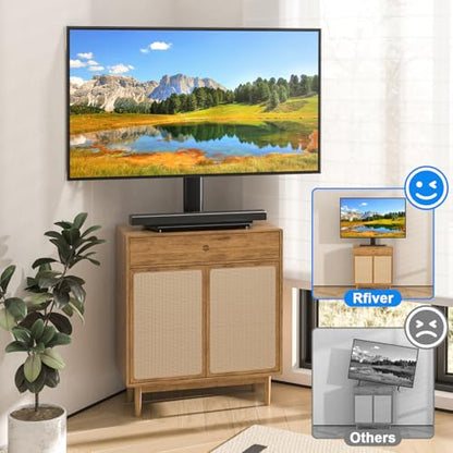 Rfiver Universal Swivel TV Stand for 27-50 55 60 Inch TVs | Height Adjustable Tabletop TV Stand Holds up to 88 lbs, Pedestal TV Stand with Tempered Glass Base, Replacement TV Mount - size: 27-60 inch