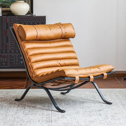 Imitation Leather Upholstered Armless Chair Modern Design Luxury Lounge Chair (Brown) - color: Brown