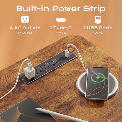 Huuger 전원 콘센트 및 USB-C 포트가 있는 전기 스탠딩 데스크, 119.9 x 61cm(47 x 24인치) 높이 조절 가능한 책상, 홈 오피스, 컴퓨터 및 게이밍 책상용 앉은 스탠드 데스크, 4개의 프리셋, 러스틱 브라운 - color: 러스틱 브라운., size: 47.2 x 23.6 inch