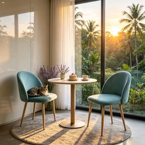 Lightdot Dining Chairs Set of 2, Velvet Upholstered Dining Chairs with Solid Wood Legs, Mid-Century Modern Accent Chair for Kitchen Living Room Bedroom, Assembly Guide Included, Mint Green - color: Teal