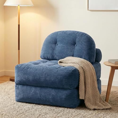 Convertible Corduroy Floor Sofa, 3-in-1 Folding Lazy Sofa Bed with Adjustable Backrest, Soft Bean Bag Chair Lounger for Living Room, Bedroom, Guest Room, Oversized Sleeper Chair - color: Blue, size: Single