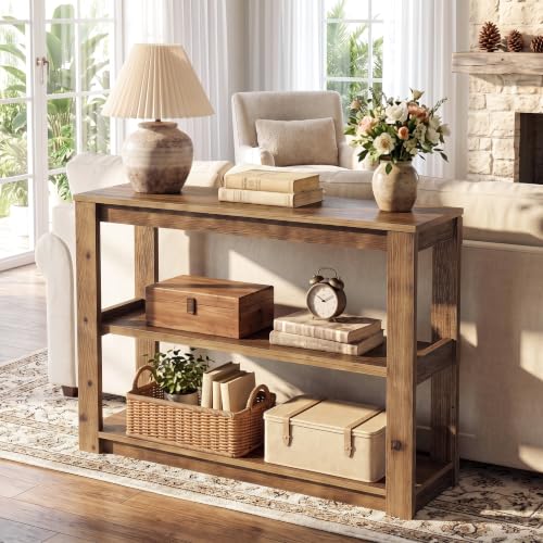 41.34" Solid Wood Console Table, Narrow Entryway Table with 3-Tier Shelves | Farmhouse Sofa Table with Storage; Versatile Accent Table for Living Room, Hallway, Foyer; Space-Saving 11.81" Depth