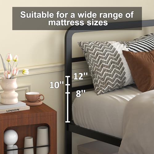 18 Inch Metal Twin Bed Frame with Headboard and Footboard | Heavy Duty Extra Bed with Storage Space, Steel Slat, No Noise, No Box Spring Needed, Easy Assembly - color: Black Metal Headboard, size: Twin