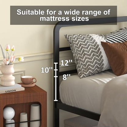 18 Inch Metal Twin Bed Frame with Headboard and Footboard | Heavy Duty Extra Bed with Storage Space, Steel Slat, No Noise, No Box Spring Needed, Easy Assembly - color: Black Metal Headboard, size: Twin