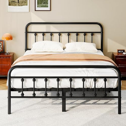 zunatu Full Size Metal Bed Frame with Victorian Style Headboard and Footboard, Steel Slat Support Platform Bed, No Box Spring Needed, Under Bed Storage, Easy Assembly, Black - size: Full