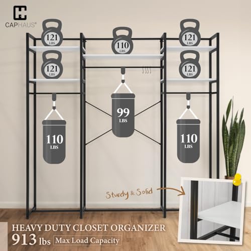 CAPHAUS 913lbs Capacity Heavy Duty Clothing Rack, 75" W Metal Garment Rack with Drawers Hanging Rods and Wood Shelves, Freestanding Closet Organizer, White Board - color: White, size: 75 Inch