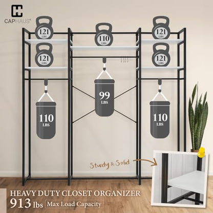 CAPHAUS 913lbs Capacity Heavy Duty Clothing Rack, 75" W Metal Garment Rack with Drawers Hanging Rods and Wood Shelves, Freestanding Closet Organizer, White Board - color: White, size: 75 Inch
