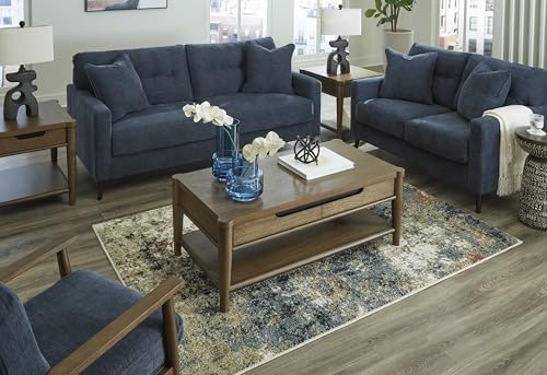 Signature Design by Ashley Loveseat Sofa, Navy Blue, No Assembly, Bixler | Chenille fabric blend, Durable foam cushions, Mid-century modern style, Track arms - color: Blue