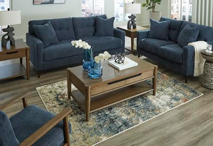 Signature Design by Ashley Loveseat Sofa, Navy Blue, No Assembly, Bixler | Chenille fabric blend, Durable foam cushions, Mid-century modern style, Track arms - color: Blue