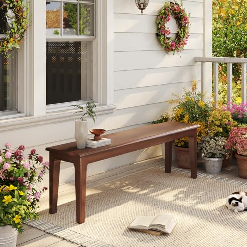 Dining Bench 55.1" Wood Solid Oak Wooden Bed End/Entryway Bench for Bedroom Living Room Kitchen(Brown) - color: Brown, size: 55.1"