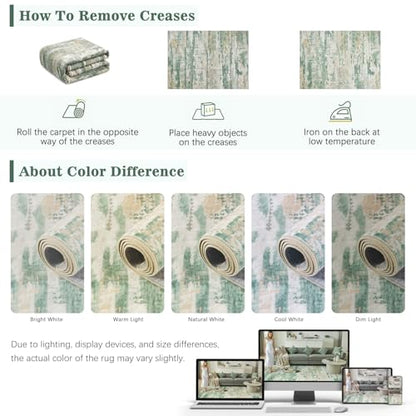 DCX Washable Abstract Area Rug 6x8, Non Slip Low Pile Rug, Sage Green | Easy to clean, non-shedding, soft, kid & pet friendly, with a non-slip rubber backing for living rooms, bedrooms, and offices - color: Green & White, size: 6' x 8'