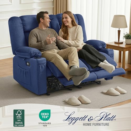 MCombo 56 in Reclining Loveseat Recliner with Heat & Massage PR648 (Blue) | 155° Zero Gravity, Dual Charging Ports, Cup Holders, FSC & OEKO Certified - color: Navy Blue, size: Loveseat Recliner with Zero Gravity