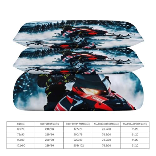 3 Piece Cool Snowmobile Bedding Set - Ultra Soft Fabric & Double-Sided Print, Breathable Comforter Set with 1 Quilt Cover & 2 Pillowcases for Home Hotel, 86"x70" - size: 86"x70"