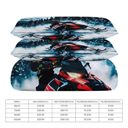 3 Piece Cool Snowmobile Bedding Set - Ultra Soft Fabric & Double-Sided Print, Breathable Comforter Set with 1 Quilt Cover & 2 Pillowcases for Home Hotel, 86"x70" - size: 86"x70"