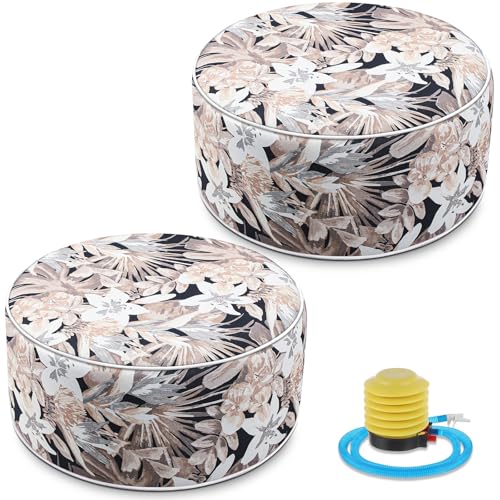 Cinnvoice 2 Pcs Inflatable Outdoor Ottoman Pouf Waterproof Round Footrest with Handle D21 x H9 Inch Indoor Outdoor Portable Footstool for Patio Garden Camping or Home Pool(Flower) - style: Flower