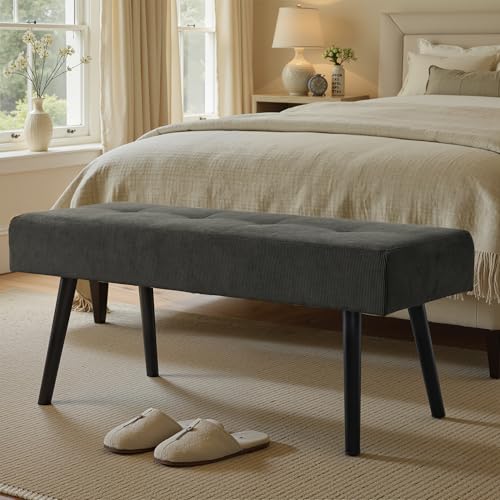 Comfy to go Entryway Bench - Grey Bench for Bedroom, Modern Ottoman End of Bed, Corduroy Padded Benches for Living Room, Foyer, Mudroom, Hallway - 39" L x 14" W x 17" H | Corduroy Padded Benches for Living Room, Foyer, Mudroom, Hallway - 39" L x 14" W x 1