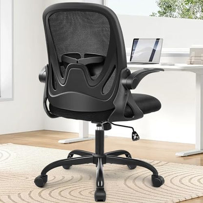 Office Chair Ergonomic Desk Chair with Flip up Armrests Swivel Breathable Desk Mesh Computer Chair with Adjustable Lumbar Support and Height for Conference Room (Black) - color: Black