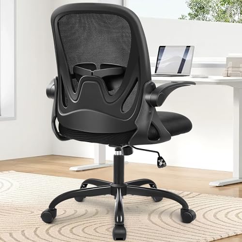Office Chair Ergonomic Desk Chair with Flip up Armrests Swivel Breathable Desk Mesh Computer Chair with Adjustable Lumbar Support and Height for Conference Room (Black) - color: Black