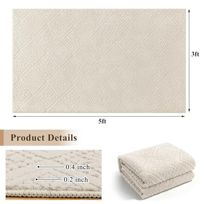 U'Artlines 3x5 Beige Washable Area Rug for Living Room | Soft Fluffy, High Low Textured Carpet, Modern Neutral, Geometric, Non Slip Rugs for Bedroom, Dining Room, Kids Room - size: 3 x 5ft