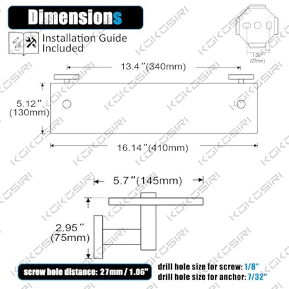 KOKOSIRI Bathroom Shelves Glass Floating Shelf 16-Inch for Bedroom Living Room Kitchen Hanging Rack Rustproof Wall Mounted Black 2 Pack B1105BK-L16-P2 - color: Matte Black, size: 16-Inch(2 Pack)