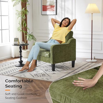 VINGLI Chair Olive Green Upholstered Chenille Accent Chair for Living Room, Bedroom, Mid-Century Modern Arm Chair Comfy Reading Chair with Scooped Arms - color: Olive Green