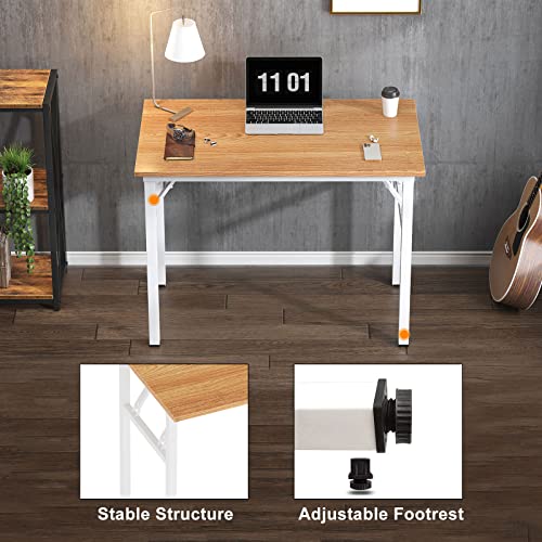 Need Folding Computer Desk - 31.5 Inch Foldable Office Writing Work Study Kids Student Teacher Home Bedroom Table for Small Space, Teak White | No-Assembly, Sturdy Foldable Desk for Home Office, Bedroom, Dorm Room, Student Study, Collapsible, Compact, Eas