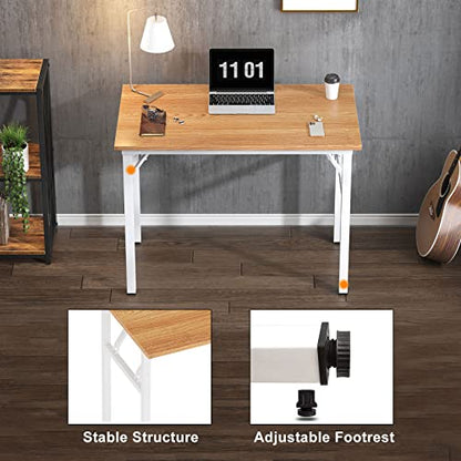Need Folding Computer Desk - 31.5 Inch Foldable Office Writing Work Study Kids Student Teacher Home Bedroom Table for Small Space, Teak White | No-Assembly, Sturdy Foldable Desk for Home Office, Bedroom, Dorm Room, Student Study, Collapsible, Compact, Eas