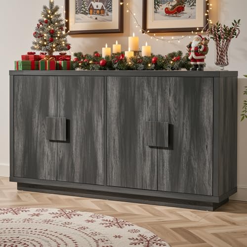 63" Sideboard Buffet Cabinet, Wooden Kitchen Coffee Bar, Black | 4 Doors & Shelves, Ample Storage, Anti-Tip Fixation Design, Credenza Storage for Living Room, Hallway (63" Wide) - color: Black