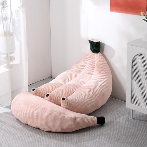 Banana Chaise Lounge Sofa Chair for Living Room, Bean Bag Chair with Ottoman, Floor Sofa Bed with Footrest, Comfy Convertible Lounger, Plush Couch for Bedroom, Dorm (Pink, Queen) - color: Pink, size: Queen