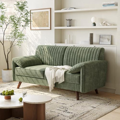 64.5" Loveseat Sofa, Chenille Loveseat Couch for Living Room, Green | 23.2" Deep Seat Love seat with Padded Arms, Comfy Modern Small Couches for Bedroom, Small Spaces, Dorms, Office, Apartment - color: Green