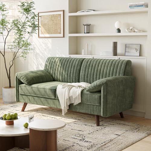 64.5" Loveseat Sofa, Chenille Loveseat Couch for Living Room, Green | 23.2" Deep Seat Love seat with Padded Arms, Comfy Modern Small Couches for Bedroom, Small Spaces, Dorms, Office, Apartment - color: Green