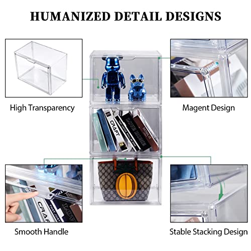 starogegc Purse Organizer for Closet, Clear Acrylic Display Case, 3Pack | Plastic Handbag&Purse Storage Organizer, Stackable Purse Display Case with Magnetic Door for Book, Toys, Hat - size: 3