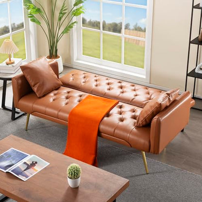 Anwick 72''Modern Velvet Sofa Bed Futon,Convertible Folding Sleeper Couches with 3 Adjustable Backrests,Tufted Recliner Loveseat with Golden Chrome Legs for Living Room Apartment Office (Brown) - color: Brown