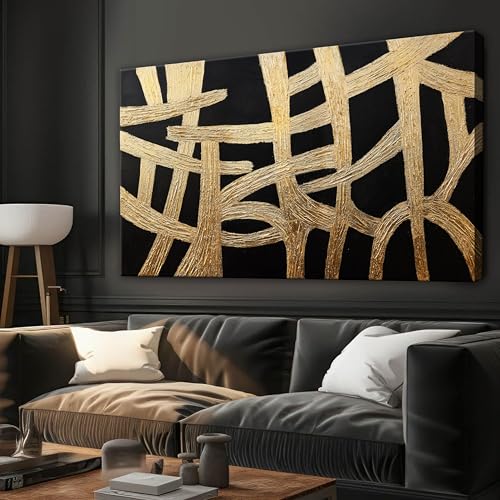 Abstract Wall Art Paintings Wall Decor Large Canvas Wall Art Decor Black And Gold Lines Texture Wall Art Decor Artwork Modern Minimalist Wall Art For Living Room Bedroom Office Wall Decor 29"X58" - color: Black Gold, size: 58"L x 29"W